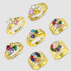 Personalized Heart Birthstone Ring With Engraving In Gold