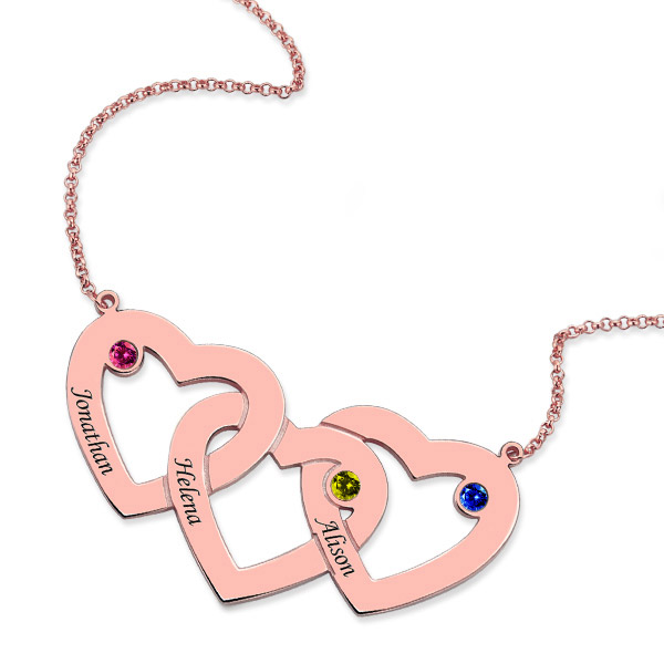 Engraved 1-5 Intertwined Hearts Necklace With Birthstones Sterling Silver