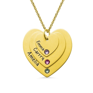 Triple Heart Necklace With Birthstones Gold Plated