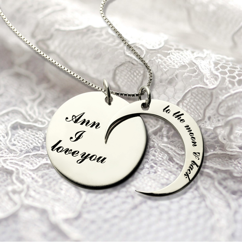 Personalized I Love You to the Moon and Back Love Necklace Sterling Silver