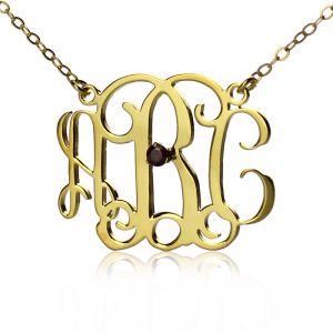 18K Gold Plated Celebrity Monogram Necklace Engraved Birthstone