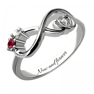 Customized Heart in Heart Infinity Birthstone Ring Engraved Promise Ring Couples Birthstone Ring