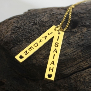Personalized Vertical Bar Couple Necklace With Cut Out Name