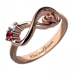 Customized Heart in Heart Infinity Birthstone Ring Engraved Promise Ring Couples Birthstone Ring