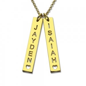 Personalized Vertical Bar Couple Necklace With Cut Out Name