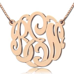 Rose Gold Large Monogram Necklace Hand-painted