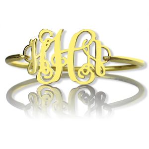 18K Gold Plated Monogram Initial Bracelet 1.25 Inch