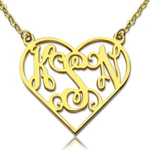 Cut Out Heart Monogram Necklace 18K Gold Plated