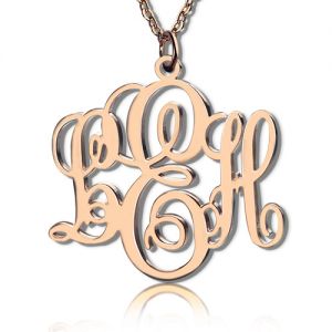 Personalized Vine Font Initial Monogram Necklace Rose Gold Plated Silver 925