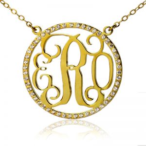 18K Gold Plated Circle Birthstone Monogram Necklace