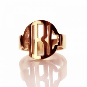 Rose Gold Block Monogram Initial Design Ring
