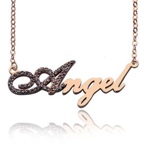 Rose Gold Script Name Necklace-Initial Full Birthstone