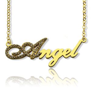 18K Gold Plated Script Name Necklace-Initial Full Birthstone