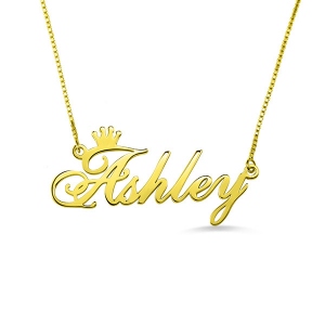 Personalized Name Crown Necklace Gold Plated