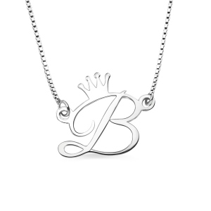 Personalize Initial Crown Necklace In Sterling Silver