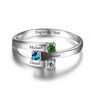 Custom Engraved Three Birthstones Ring Sterling Silver Promise Jewelry Gift