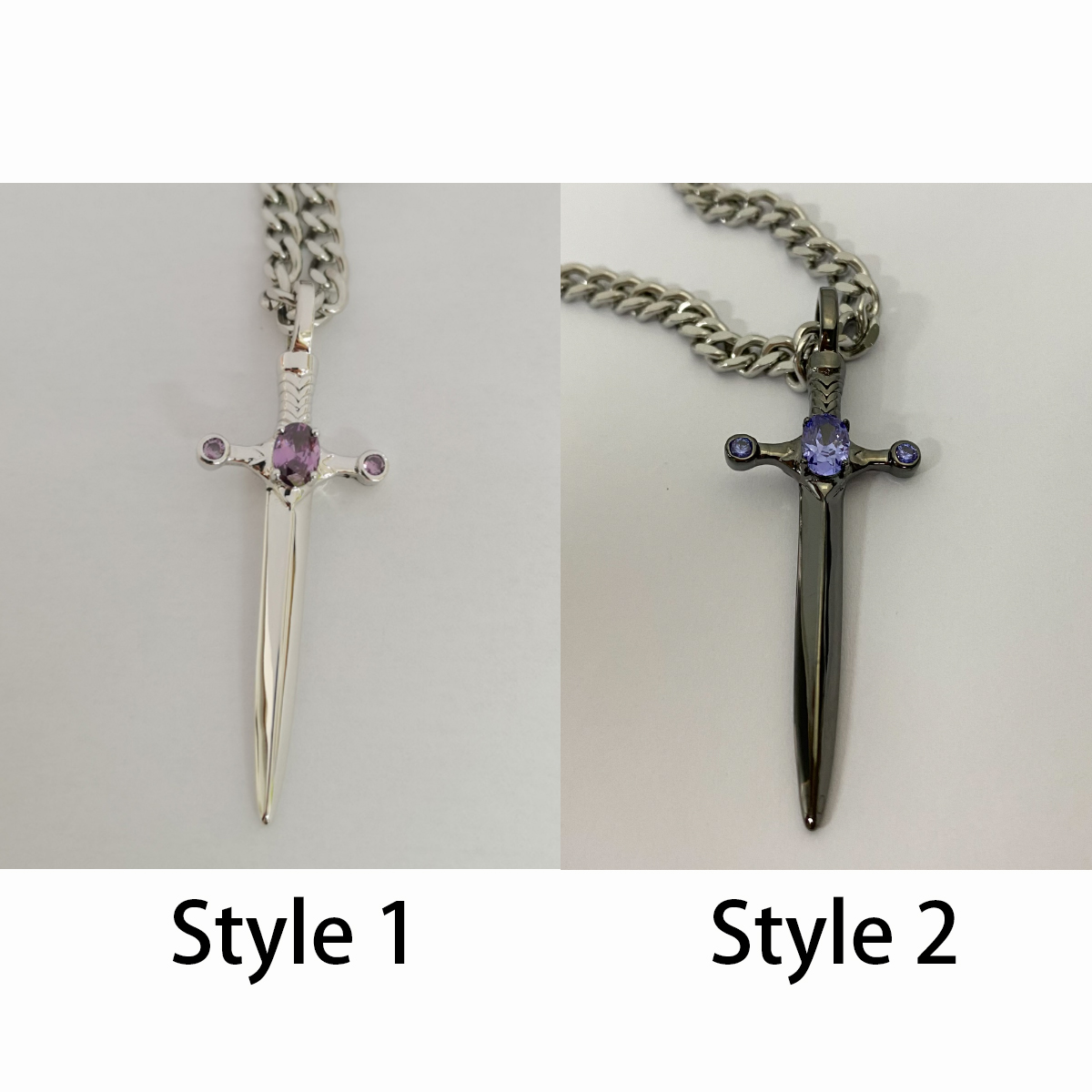 Sword Necklace with Cross Birthstone Pendant