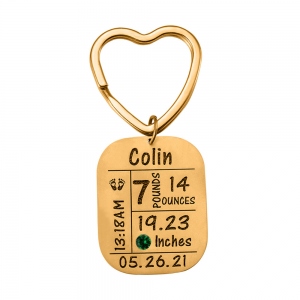 Personalized Newborn Baby Birthstone Keychain Stainless Steel