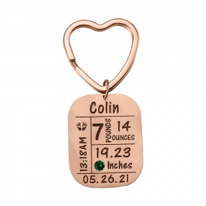 Personalized Newborn Baby Birthstone Keychain Stainless Steel