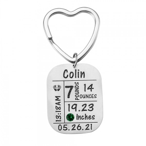 Personalized Newborn Baby Birthstone Keychain Stainless Steel