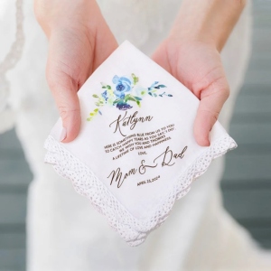 Personalized 100% Cotton Floral Wedding Lace Handkerchief with Name and Date, Something Blue Gift for Bride on Wedding Day, Gift for Daughter/Her