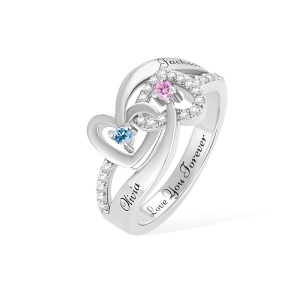 Personalized Name Double Heart Interwoven Ring