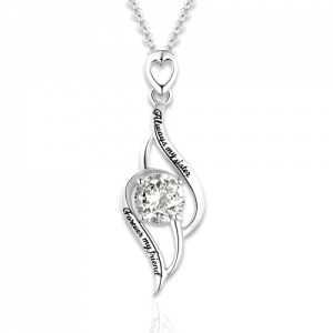 Sterling Silver Engraved Pendant Necklace with Birthstone