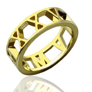 Roman Numeral Date Jewelry Rings 18K Gold Plated