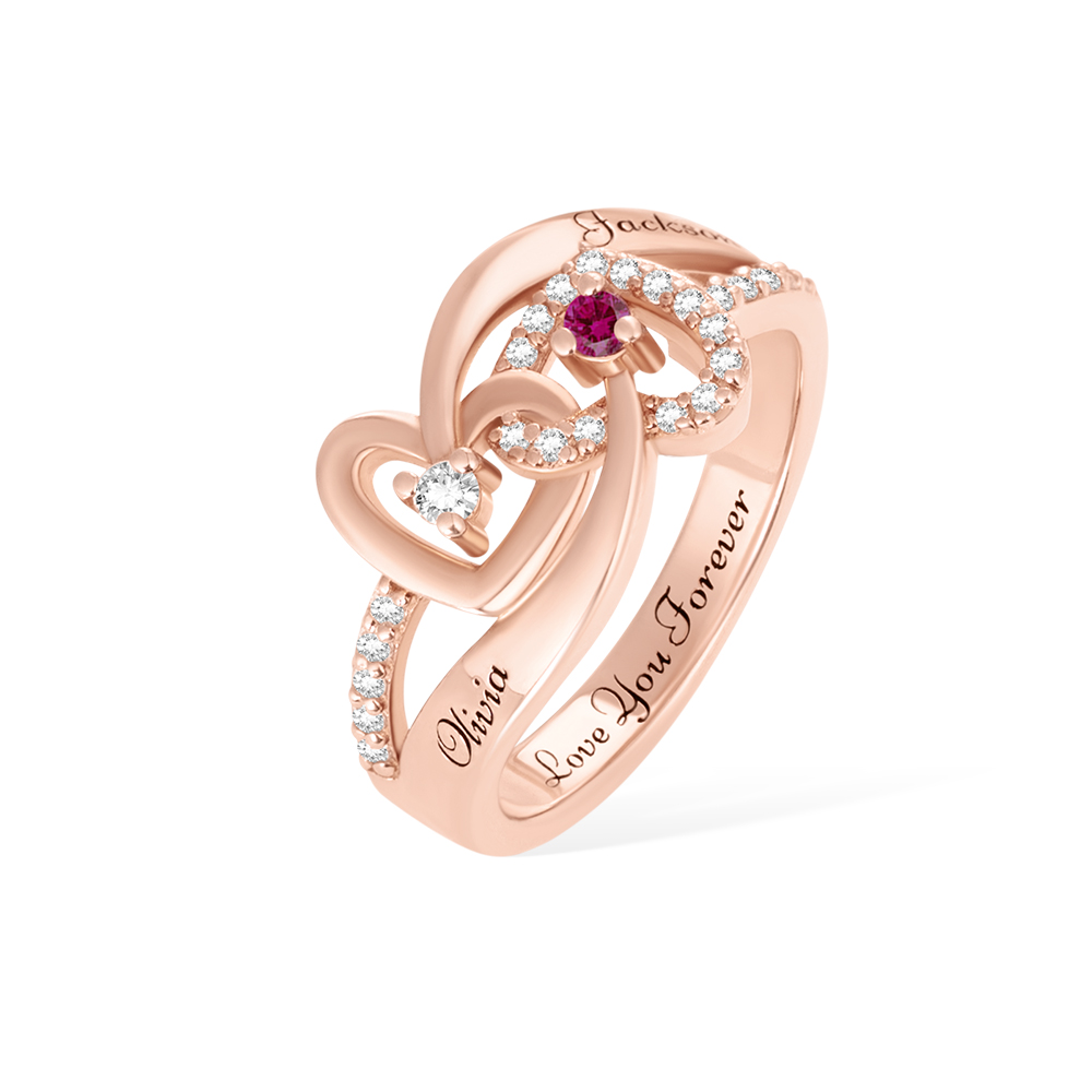 Personalized Name Double Heart Interwoven Ring