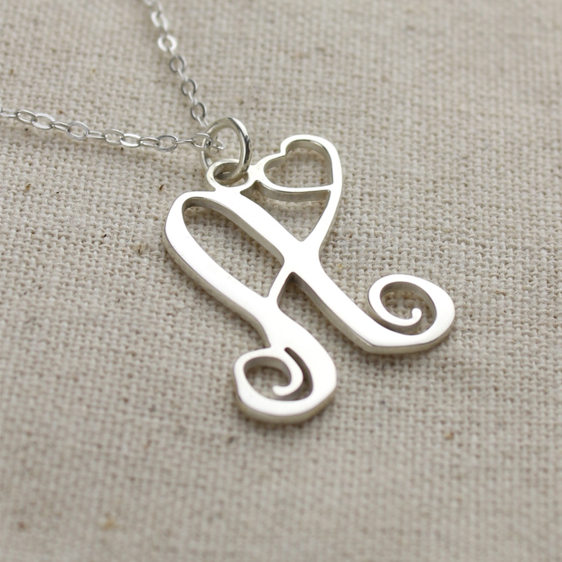 Silver Initial Heart Necklace