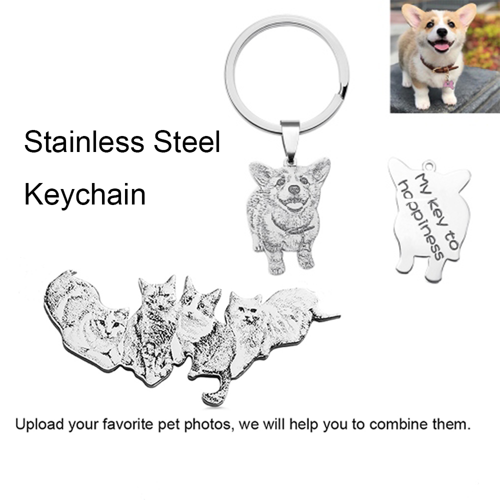 Personalized Pet Photo-engraved Keychain in Stainless Steel