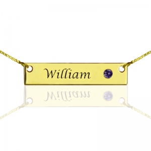 Nameplate Bar Necklace with Birthstone Stainless steel
