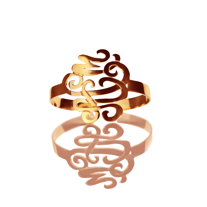 Monogram Cuff Bracelet Hand Writing Rose Gold