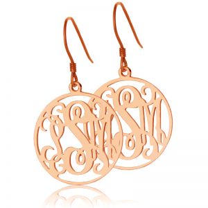 Circle Monogram Initial Earrings Rose Gold