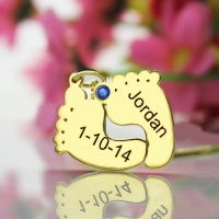 Birthstone Memory Baby Feet Charms with Date & Name Gold