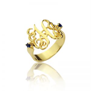Birthstone Womens Monogram Rings 18k Gold Plated