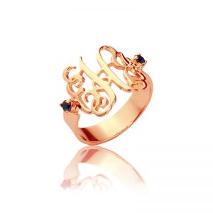 Womens Monogram Rings with Birthstone Rose Gold