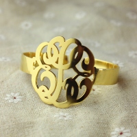 Hand Drawing Monogram Initial Bracelet 1.6 Inch Gold Plated