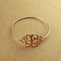 Rose Gold Monogram Initial Bangle Bracelet 1.25 Inch