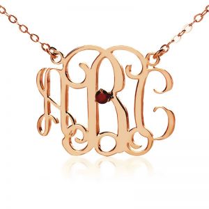 Celebrity Monogram Initial Necklace Engraved Birthstone Rose Gold