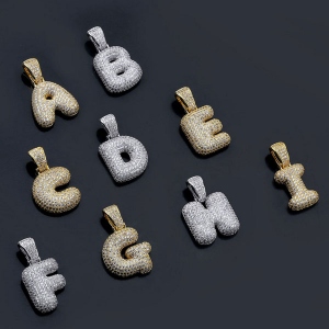 Custom Hip Hop Bubble Letter Necklace Initial Iced Out Pendant Necklace