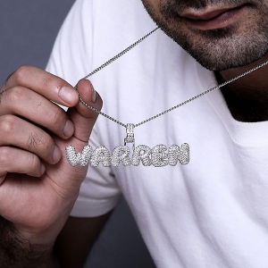 Custom Hip Hop Bubble Letter Necklace Initial Iced Out Pendant Necklace