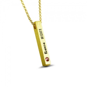 Engraved 4-Sided Bar Name Necklace With Birthstones Gold Plated