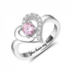 Custom Birthstone Heart Ring For Her Sterling Silver