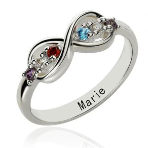 Personalized Birthstone Infinity Name Ring For Her