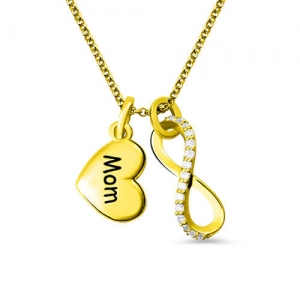 Custom Engraved Infinity Love Mom Necklace Gold Plated