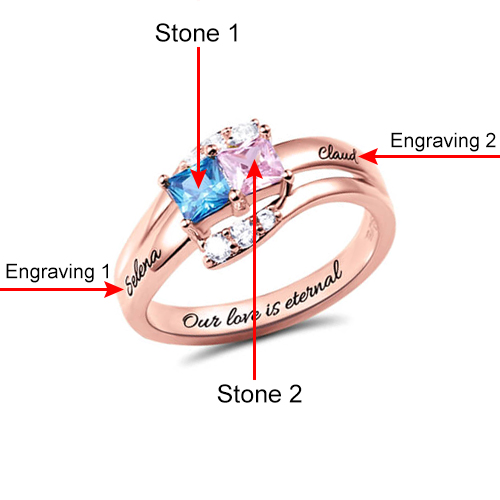 Custom Engraved Two Birthstones Ring In Rose Gold