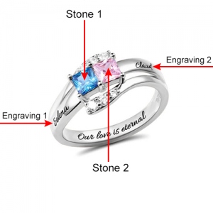 Personalized Two Names Ring with Diverse Shaped Birthstones