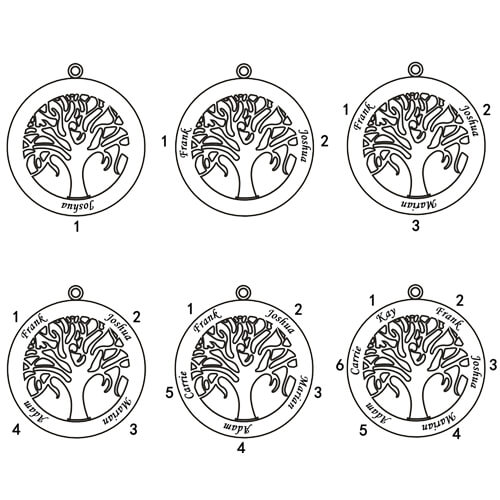 Circle 5 Family Names Tree of Life Pendant Necklace in Gold