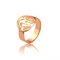 Circle Monogram Ring Name Initial Monogrammed Ring Rose Gold -0.59"